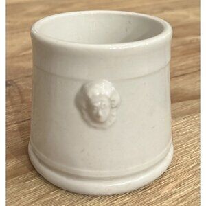 Antique Sugar Bowl Shaving Mug Heavy Stoneware 3D Relief Face White 3.5”